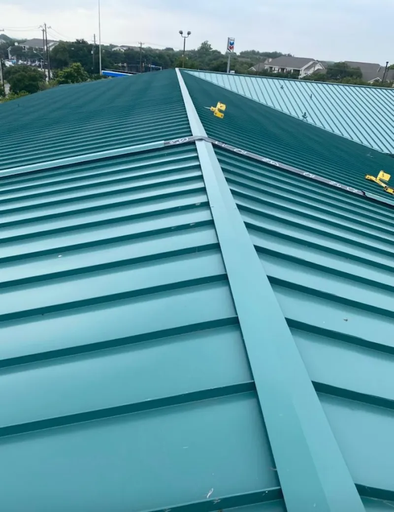 Green commercial metal roof ridge and valley for Metal Roof Repair in Pataskala